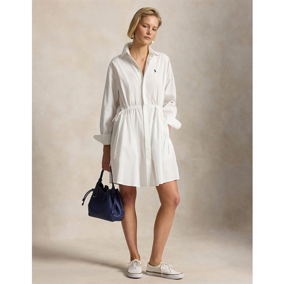 Polo Ralph Lauren Cotton Drawcord Skjorte Kjole, Hvid